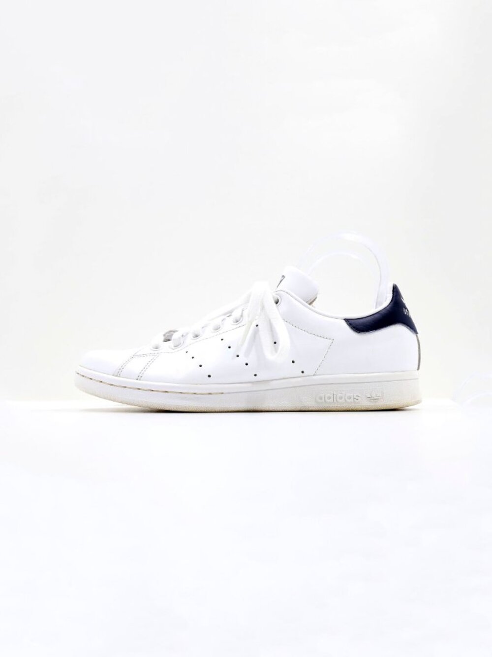 Adidas Stan Smith White & Navy Leather Low Top Sneakers - Women's 8.5